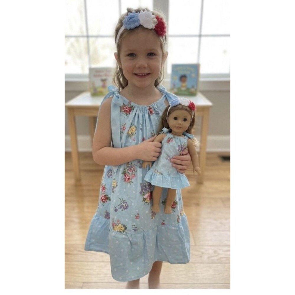 Girl's Pillowcase Dress With Matching 18" Doll Dress and Head Bands Size 6 New